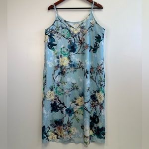 Floral Slip Dress Thin Strap Blue Japanese Flowers Women’s Size Large
